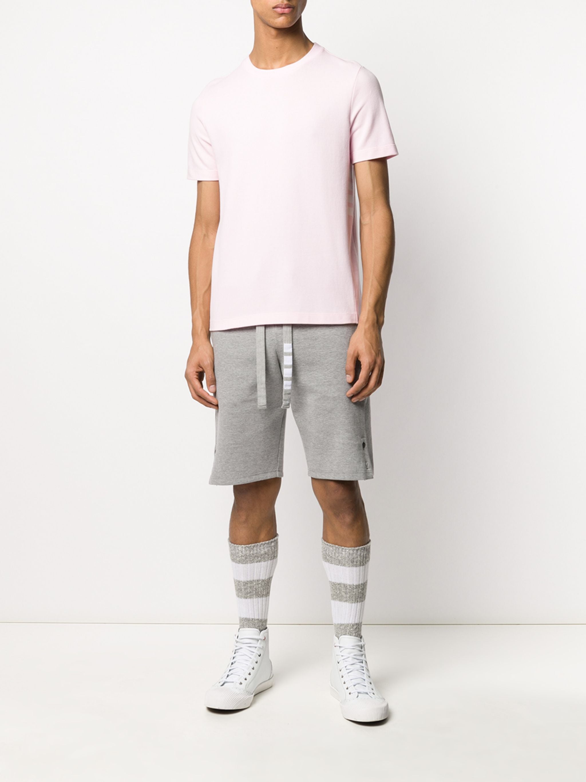 Tシャツ・カットソー THOM BROWNE Short Sleeve 4 Bar RWB Stripe Cotton T-Shirt Lig THOM BROWNE Short Sleeve 4 Bar RWB Stripe Cotton T-Shirt