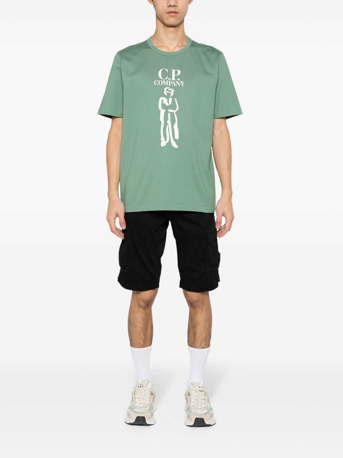 C.P COMPANY MEN Logo Appliqué Stretch Cotton Shorts Black - MAISONDEFASHION.COM