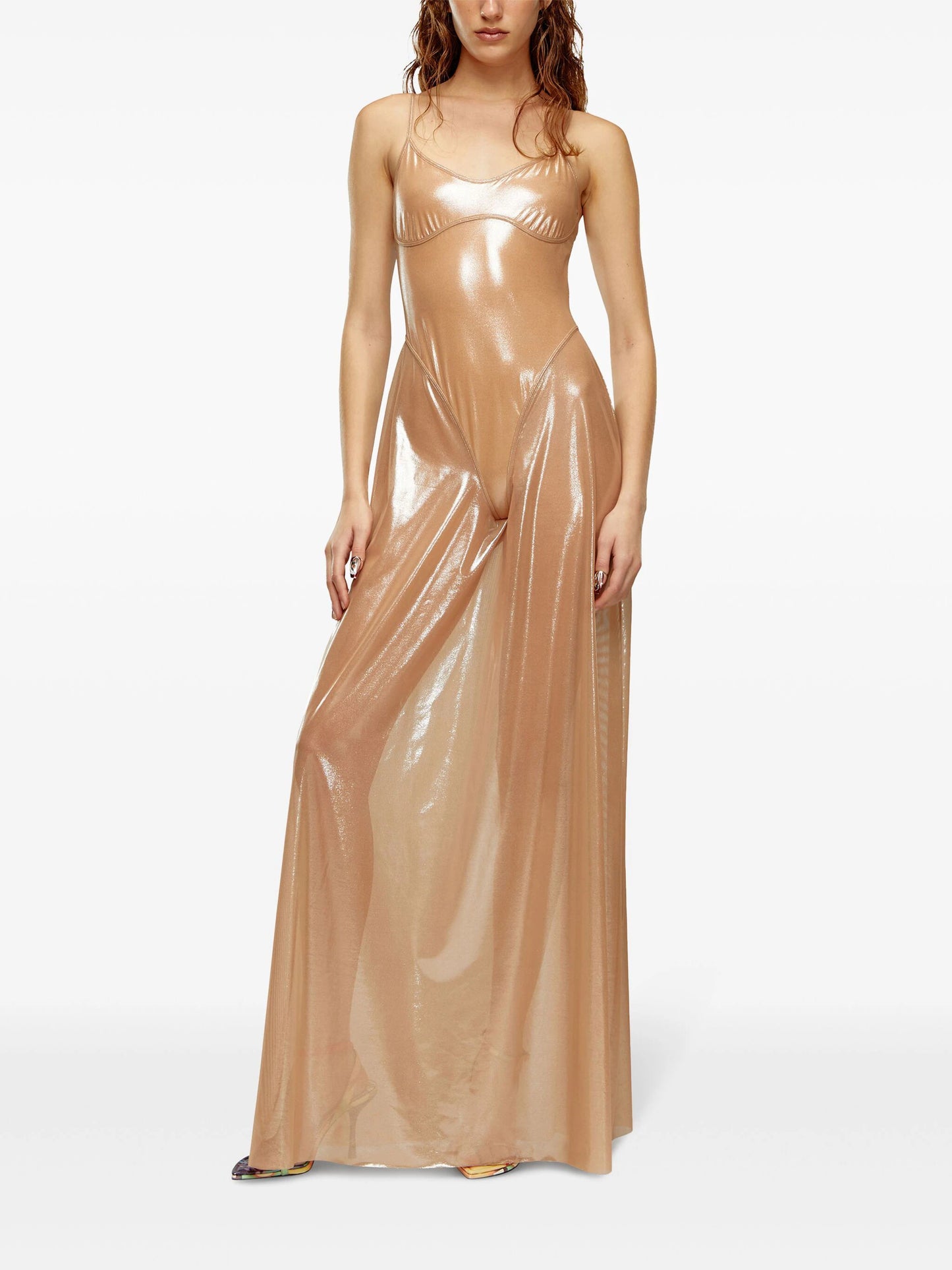 skims soft lounge long slip dress DIESEL WOMEN Long Slip Dress In Shiny Stretch Tulle Nude –  MAISONDEFASHION.COM