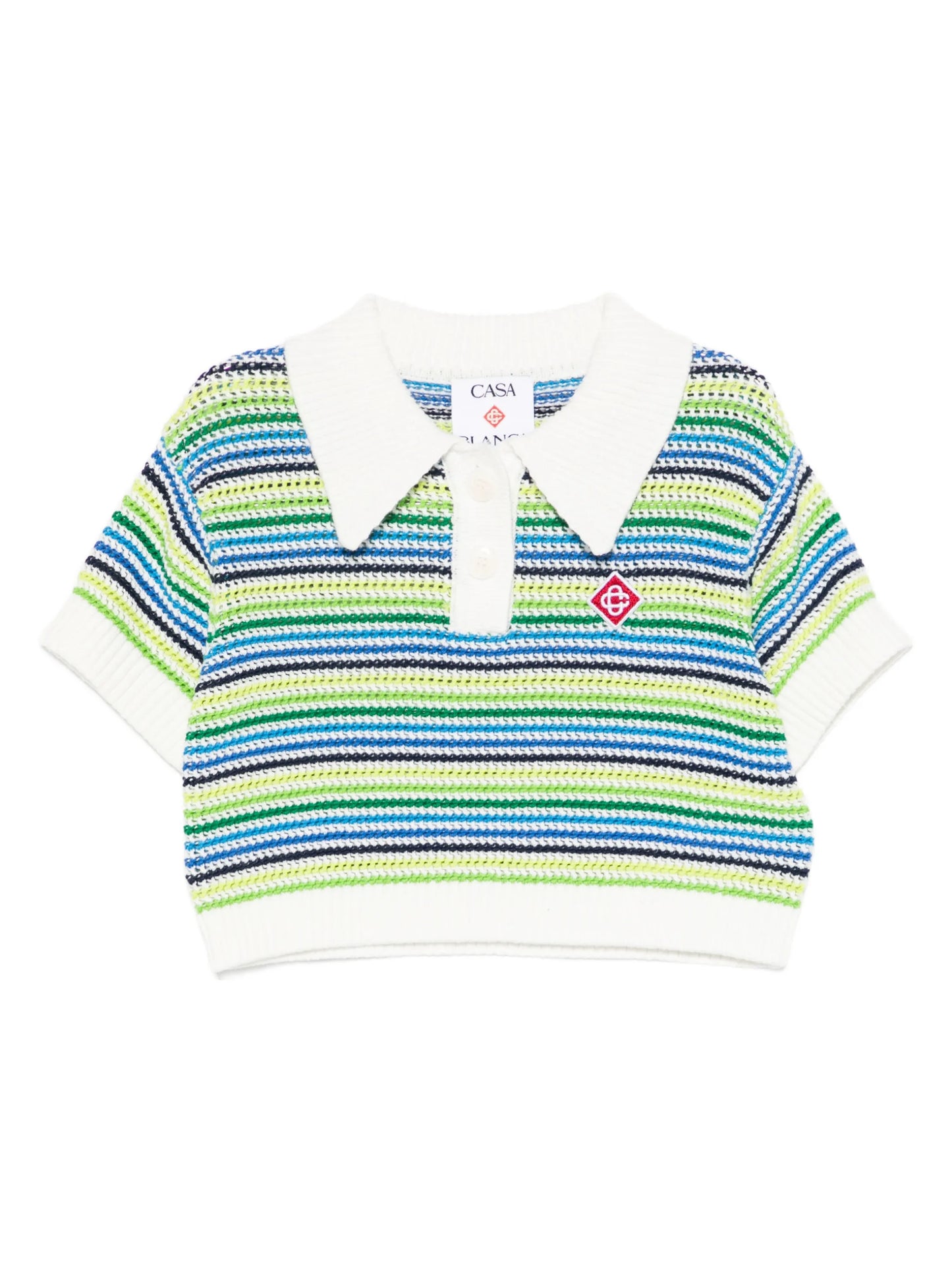 CASABLANCA KIDS Girls Striped Crochet Top White/Multicolour - MAISONDEFASHION.COM