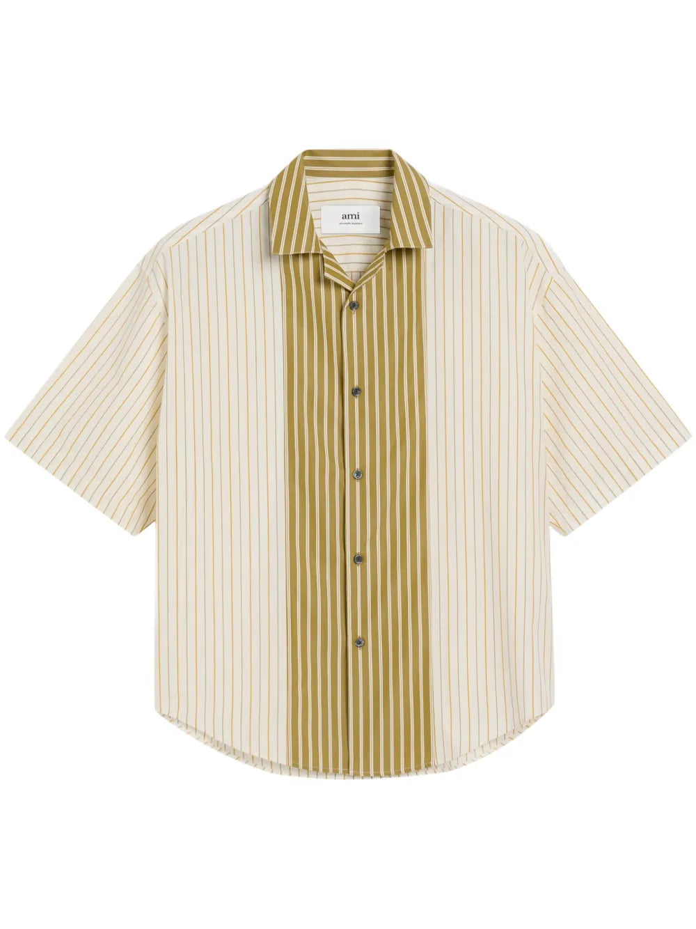 AMI ALEXANDRE MATTIUSSI Camp Collar Boxy Shirt White/Khaki - MAISONDEFASHION.COM