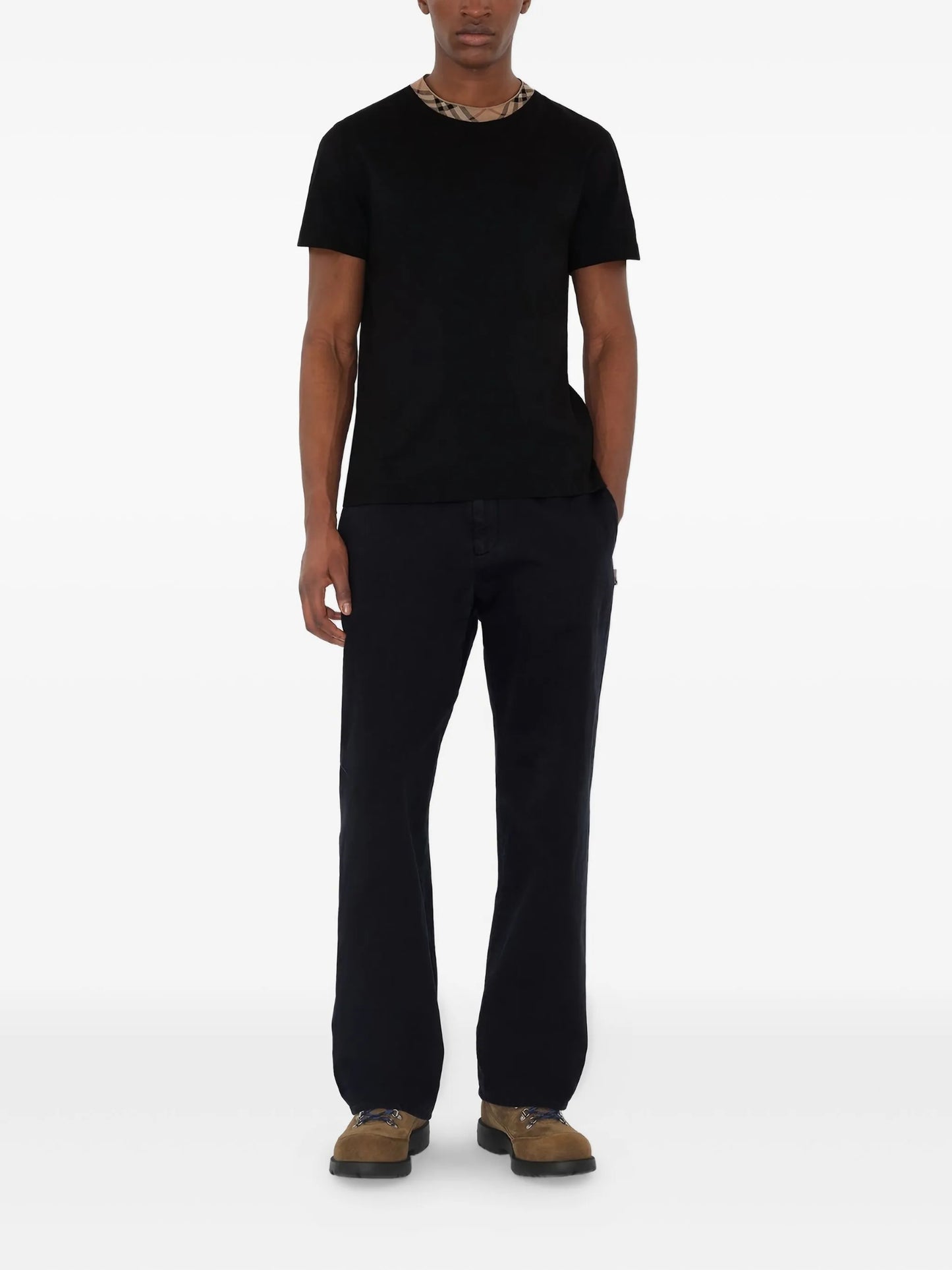 BURBERRY Check Trim Cotton T-shirt Black - MAISONDEFASHION.COM