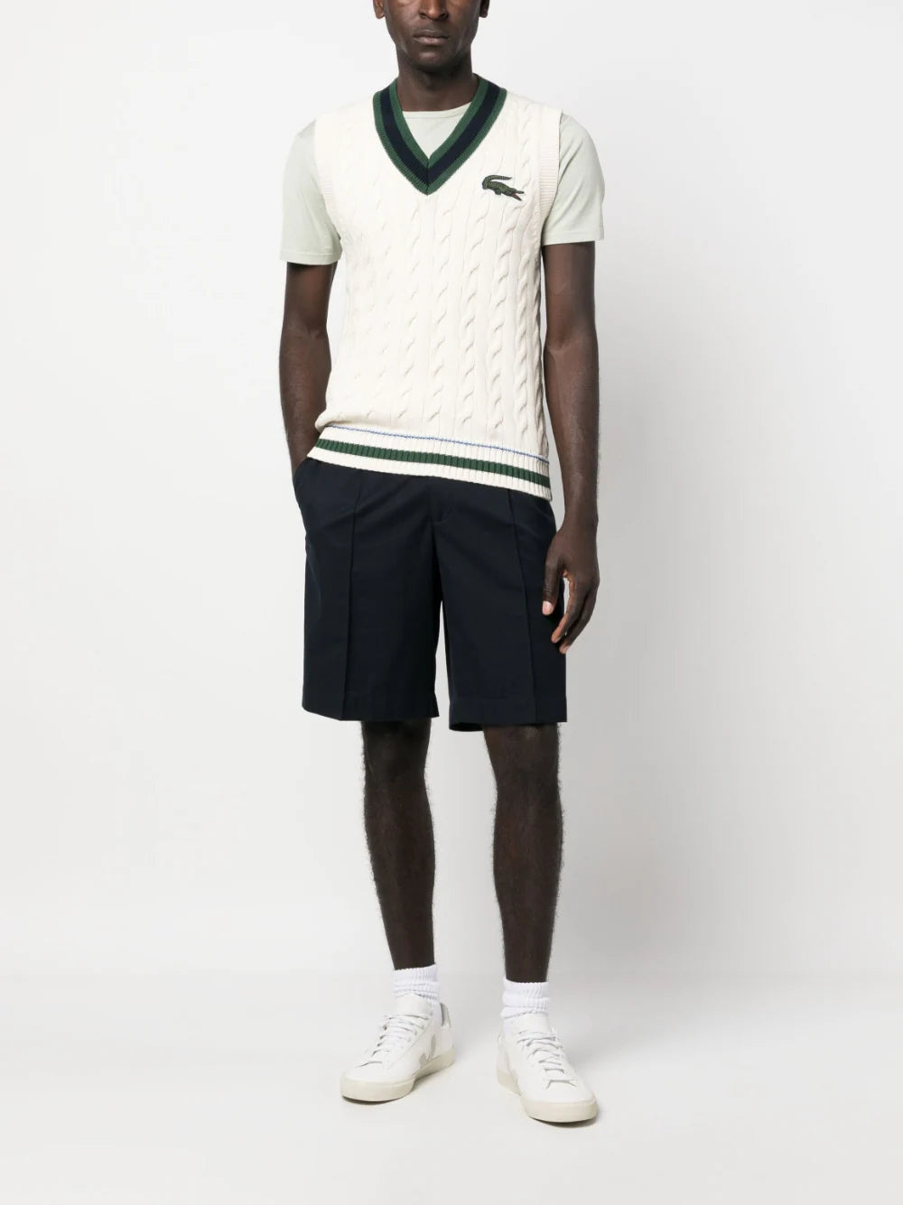 LACOSTE Cable Knit Sweater White - MAISONDEFASHION.COM
