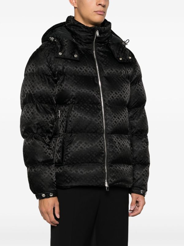 BOSS MEN Relaxed-fit Monogram-jacquard Quilted Puffer Jacket Black - MAISONDEFASHION.COM