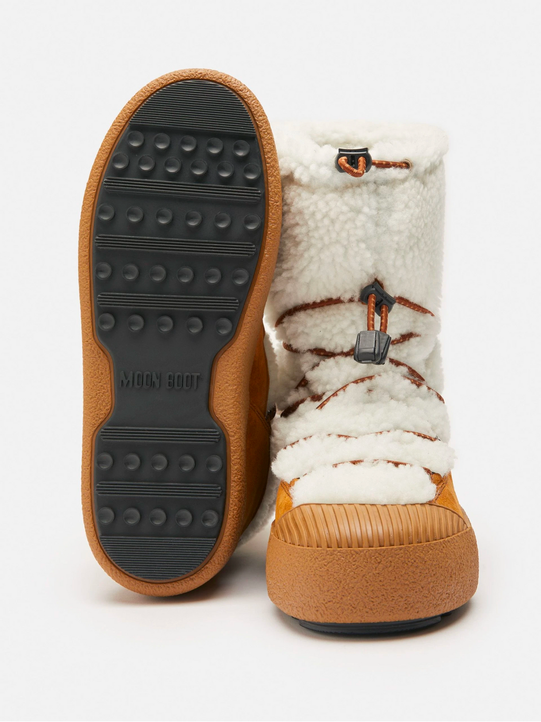 MOON BOOT UNISEX Icon L-track Polar Shearling Boots white Chestnut Brown - MAISONDEFASHION.COM