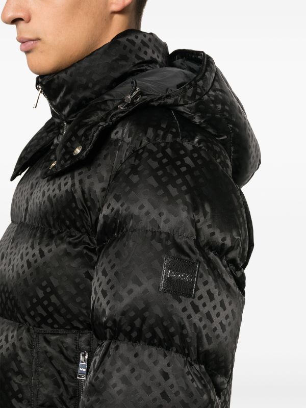 BOSS MEN Relaxed-fit Monogram-jacquard Quilted Puffer Jacket Black - MAISONDEFASHION.COM