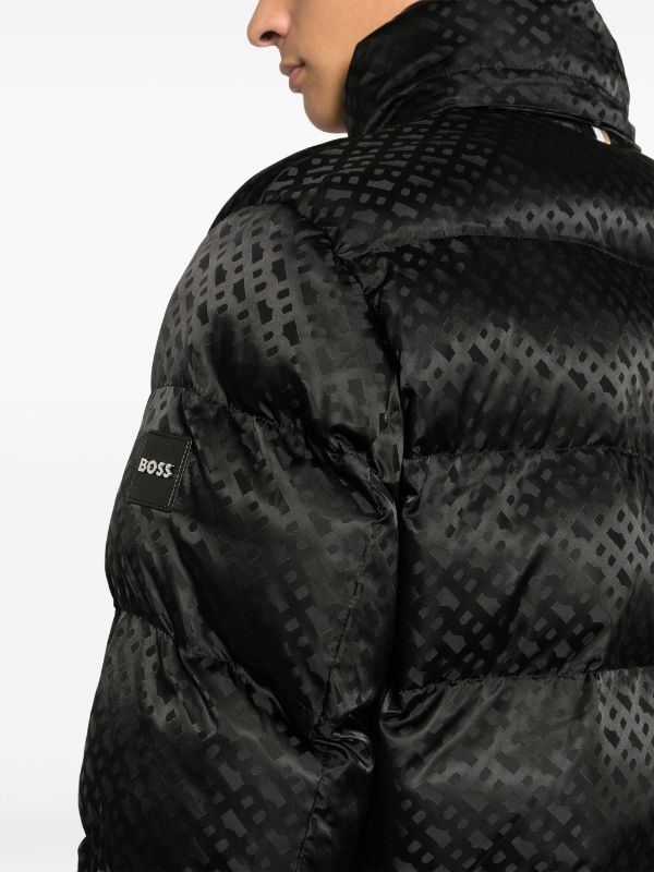 BOSS MEN Relaxed-fit Monogram-jacquard Quilted Puffer Jacket Black - MAISONDEFASHION.COM