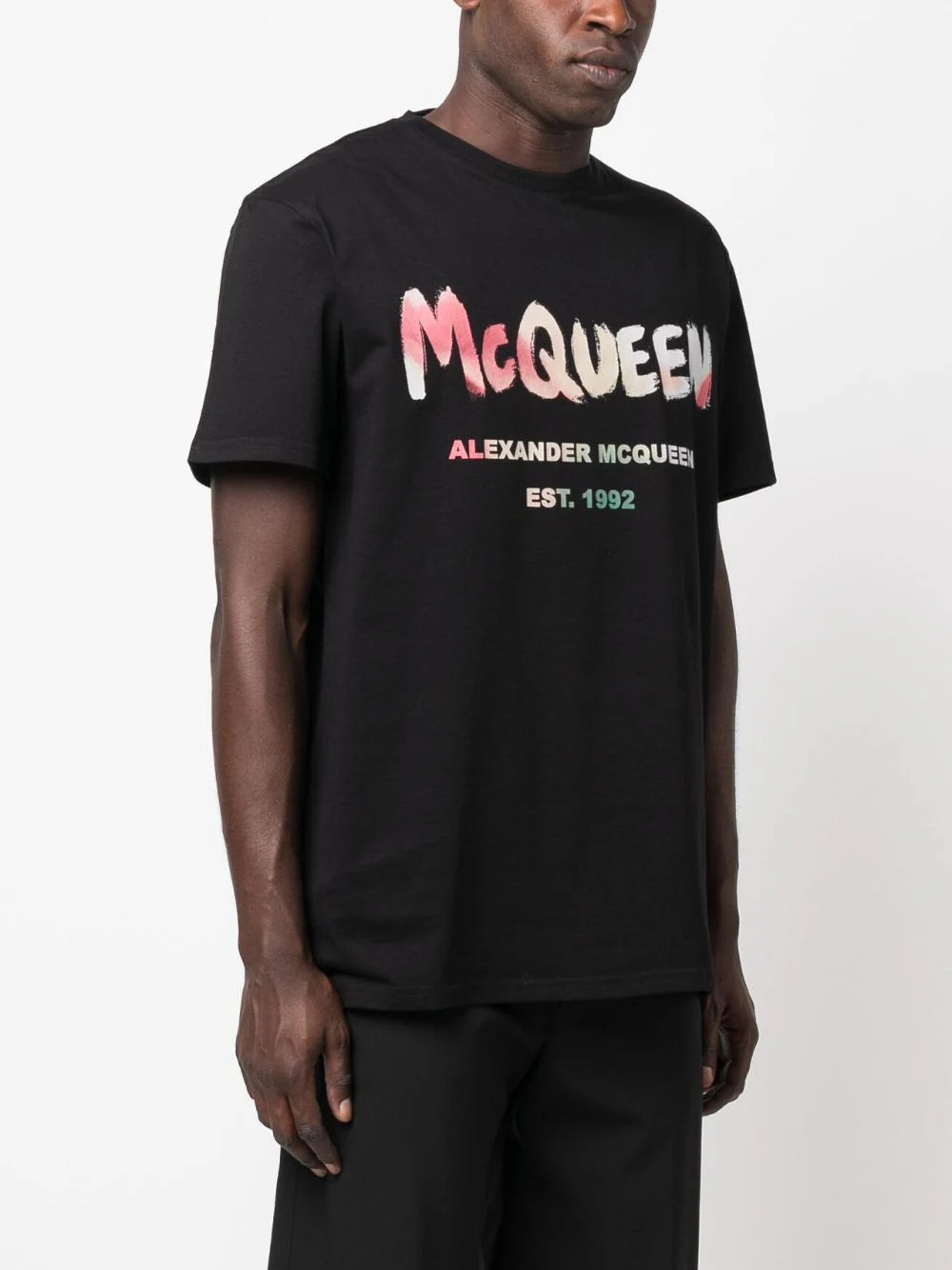 ALEXANDER MCQUEEN MEN Graffiti Logo Multi Print T-Shirt Black - MAISONDEFASHION.COM