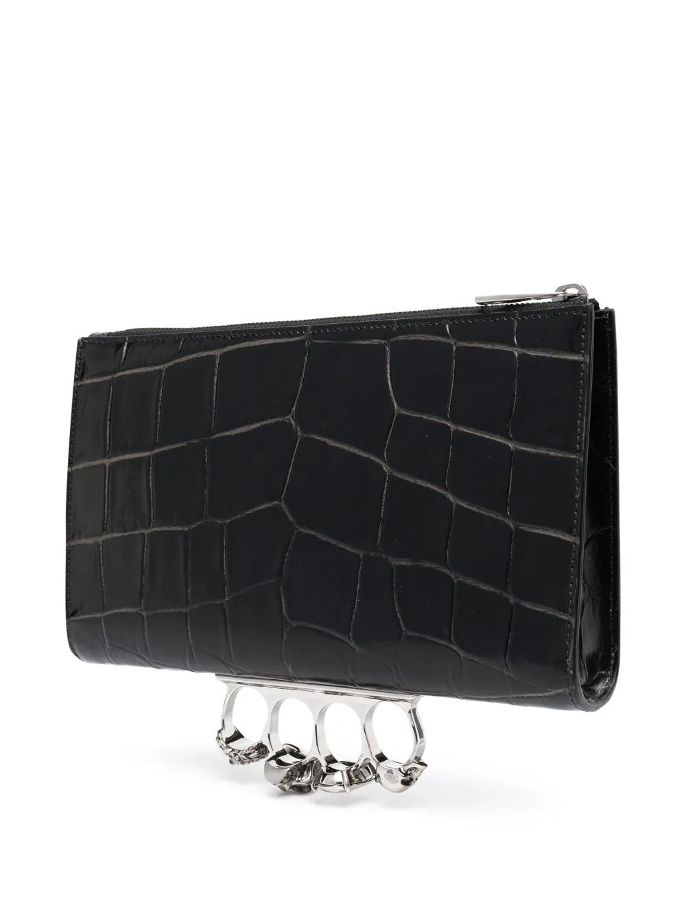 ALEXANDER MCQUEEN Four Ring Croc Effect Clutch Bag Black ALEXANDER MCQUEEN Four Ring Croc Effect Clutch Bag Black