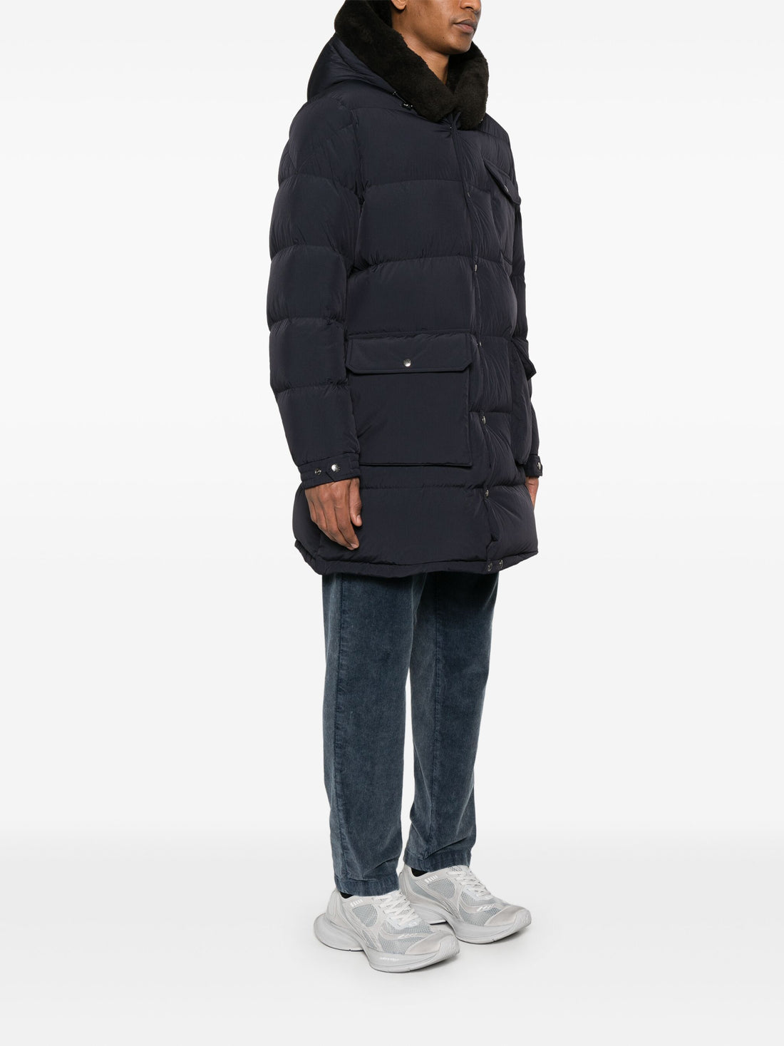 MONCLER Rowan Logo Long Parka Coat Navy