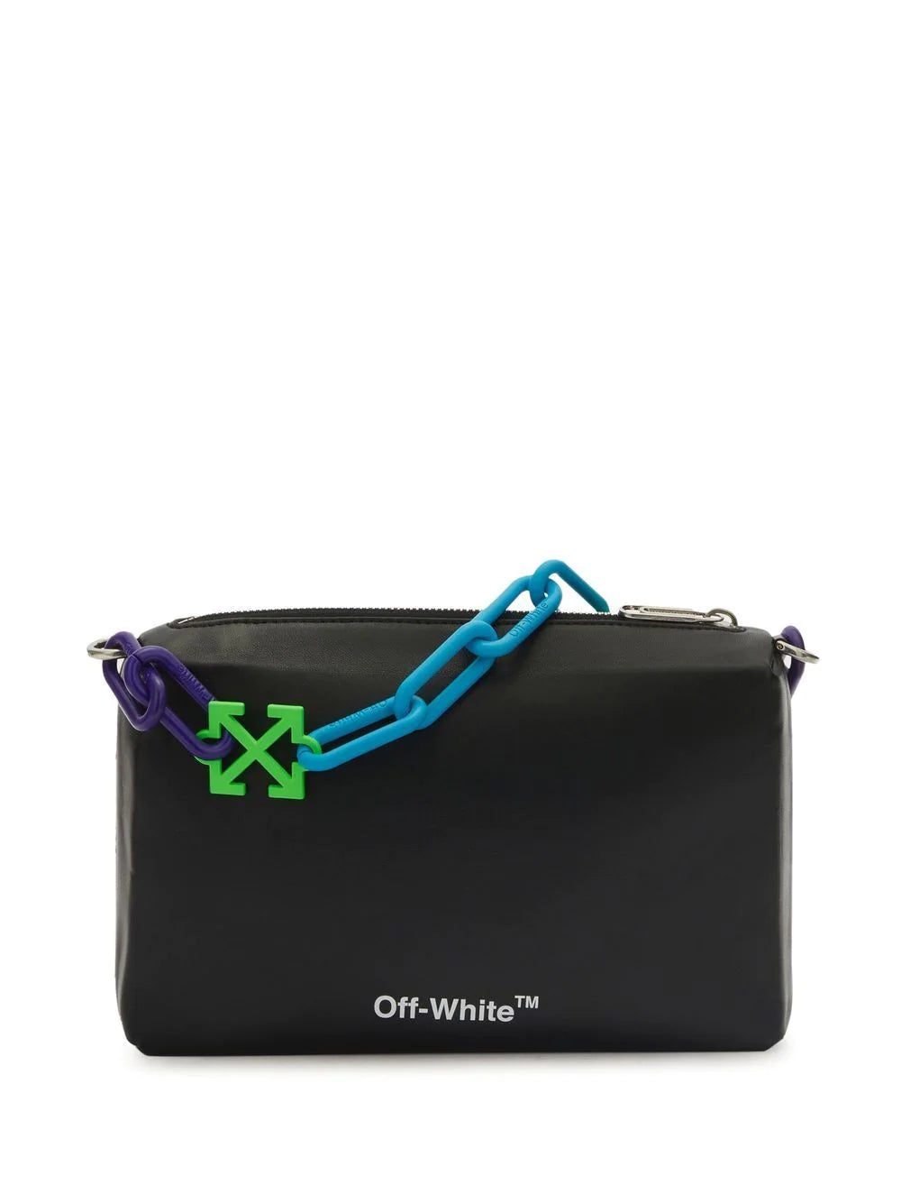 OFF-WHITE WOMEN Block Pouch Quote Clutch Bag Black/Green - MAISONDEFASHION.COM