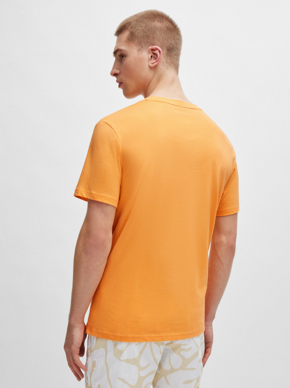 BOSS MEN Logo-print Cotton Regular-fit T-Shirt Medium Orange - MAISONDEFASHION.COM