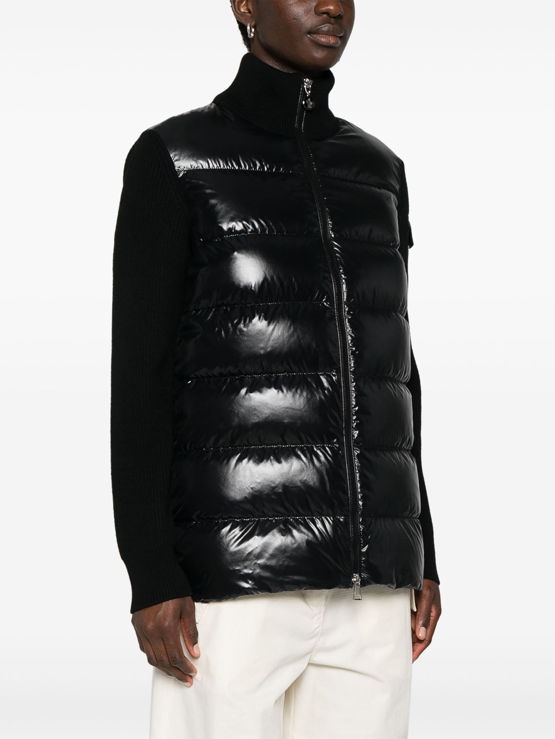 MONCLER WOMEN Knitted Panelled Puffer Jacket Black