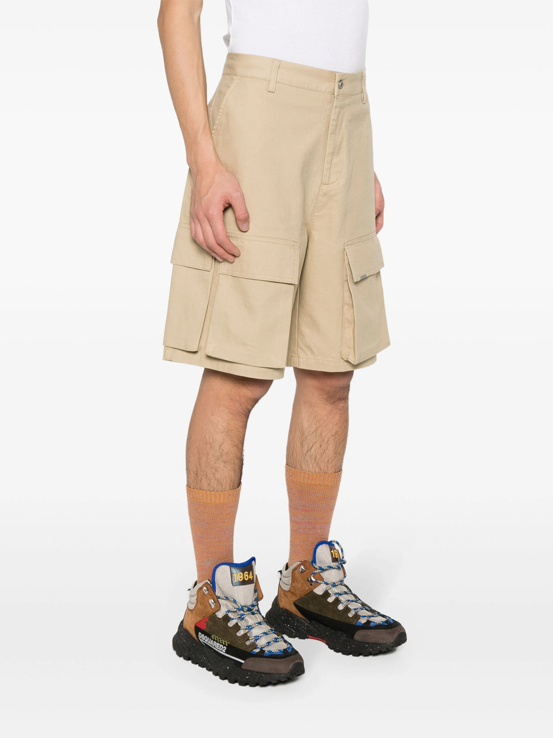 REPRESENT Logo-Plaque Baggy Cotton Cargo Shorts Sandstone