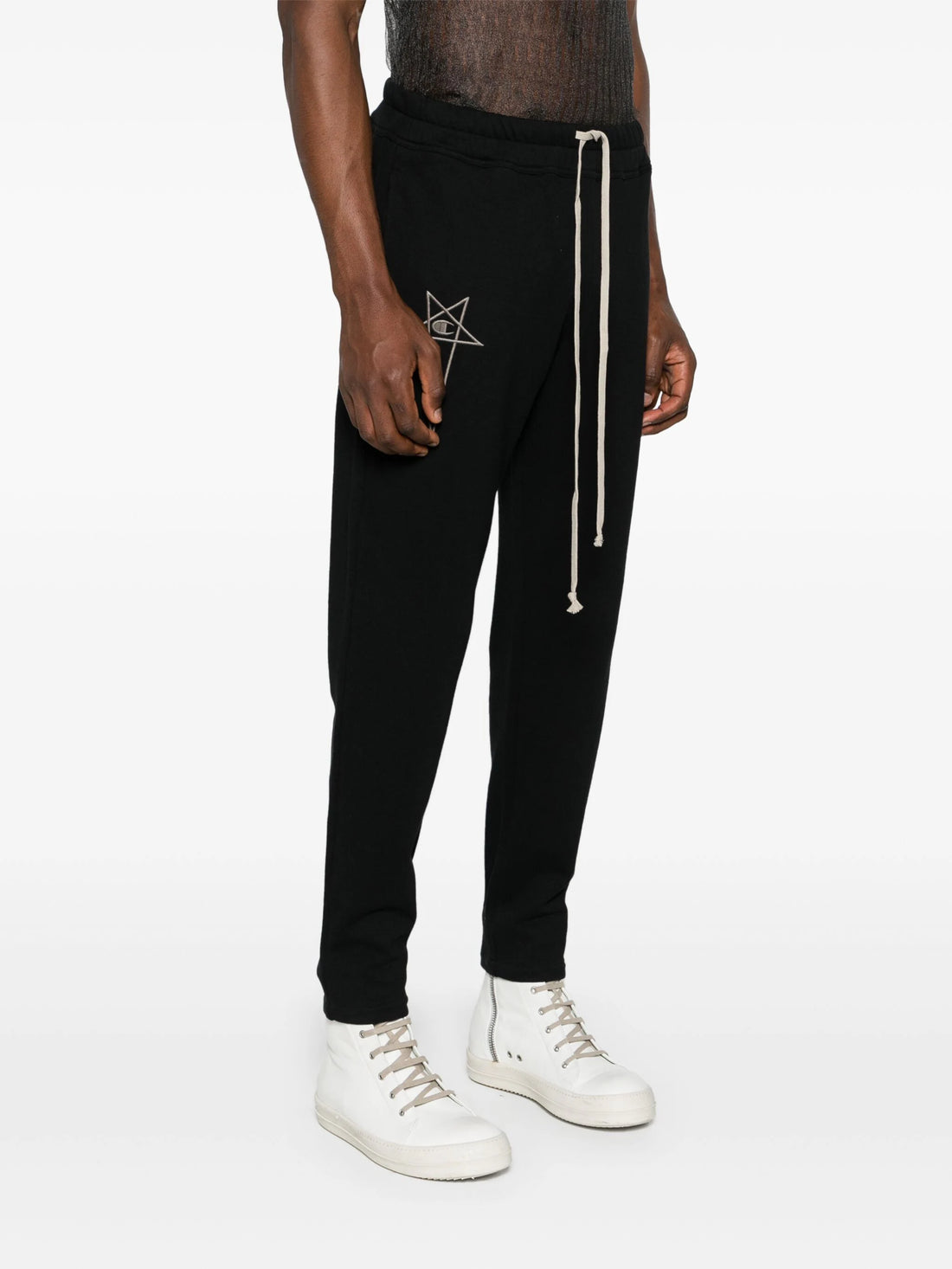 RICK OWENS X CHAMPION Motif Embroidered Cotton Track Pants Black
