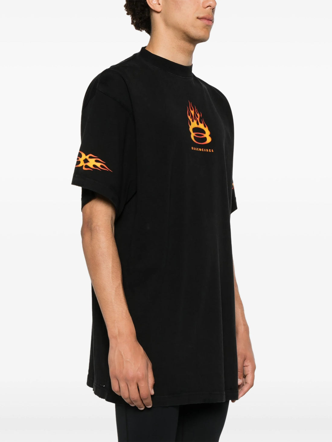 BALENCIAGA Flame Logo-Print Cotton T-Shirt Black