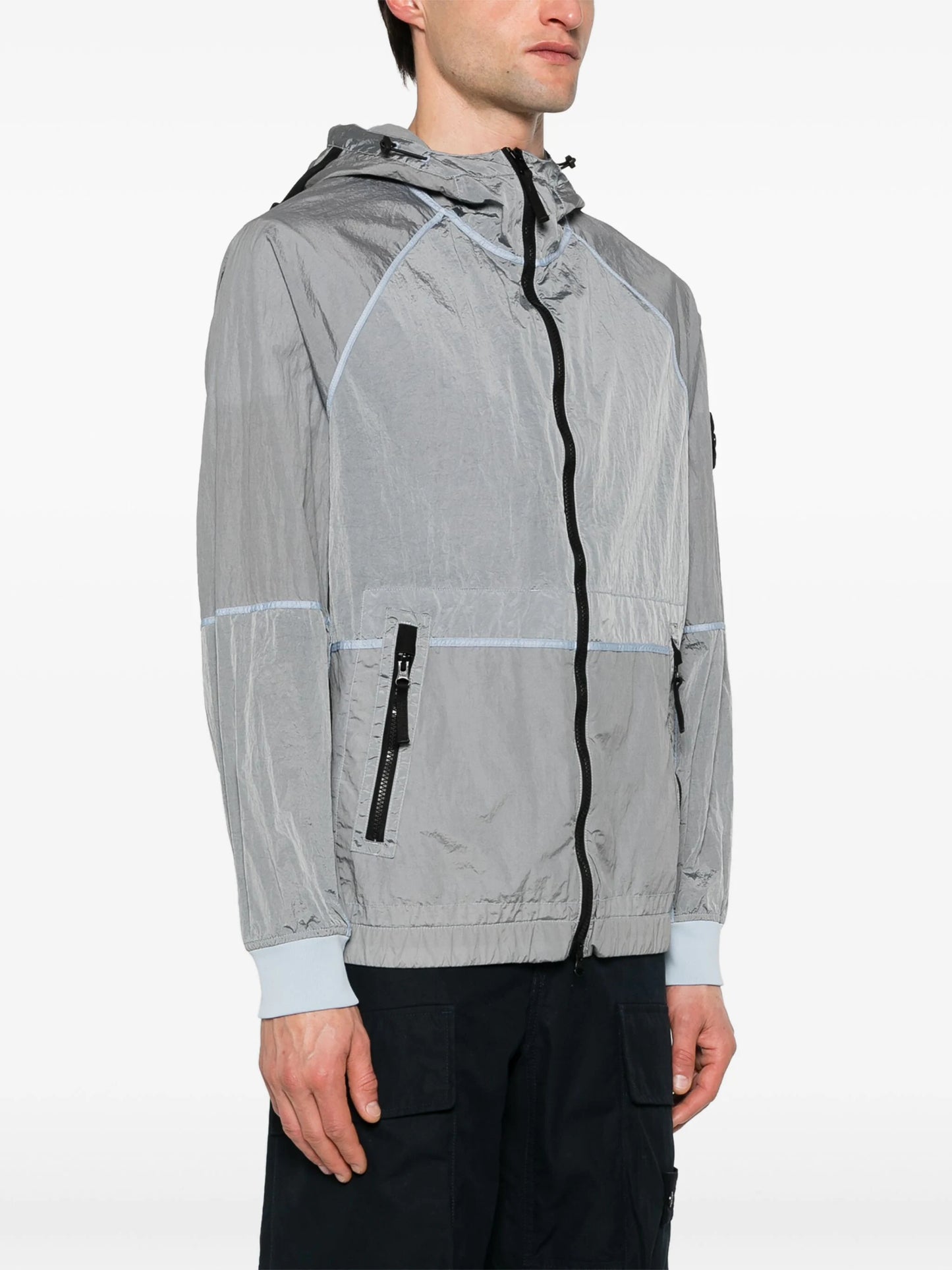 9090 Piping Shell Hooded Jacket ライトグレーXL STONE ISLAND Compass-Badge Shell Hooded Jacket Cool Grey