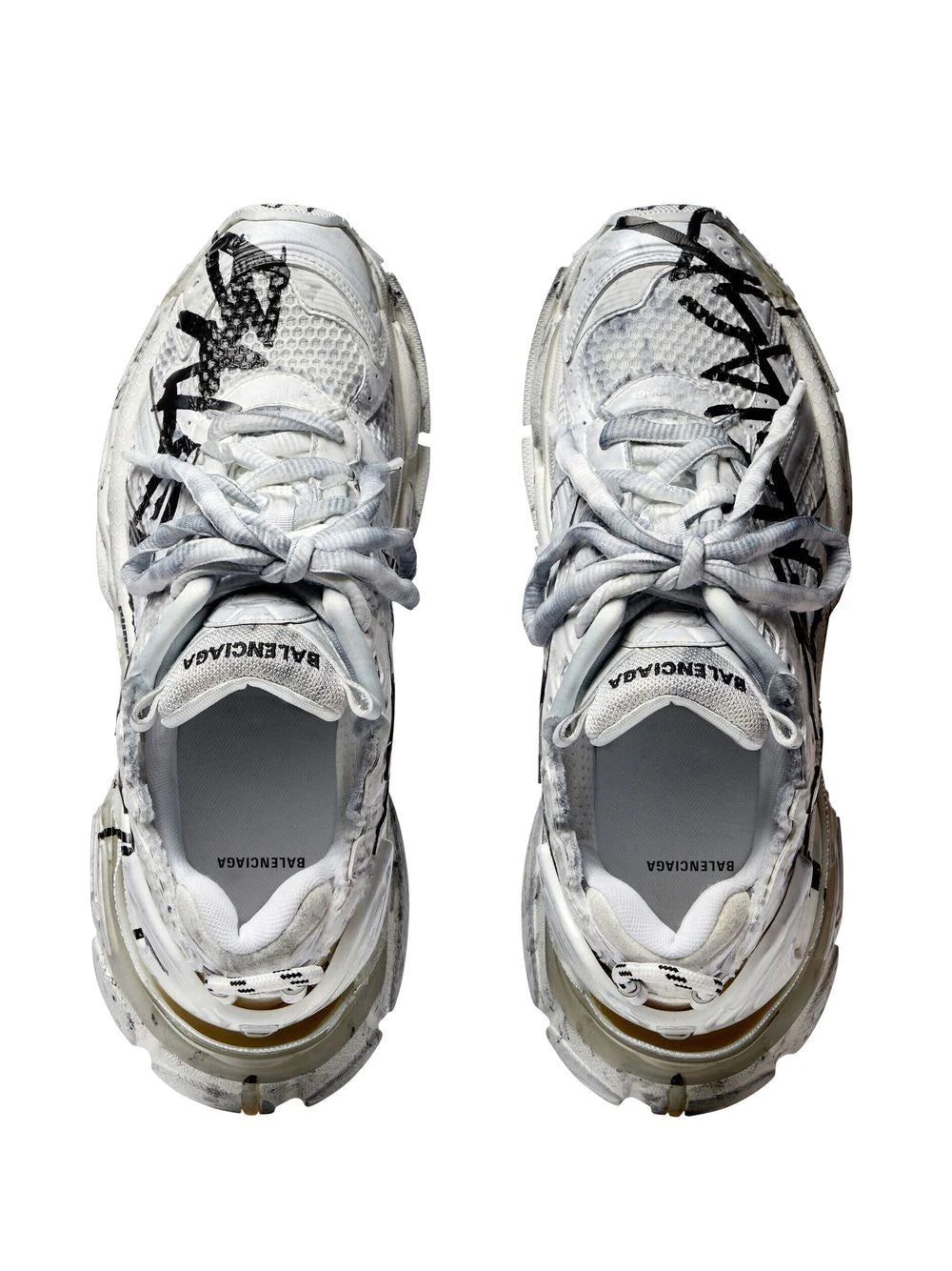 BALENCIAGA Graffiti Runner Sneakers White/Black - MAISONDEFASHION.COM