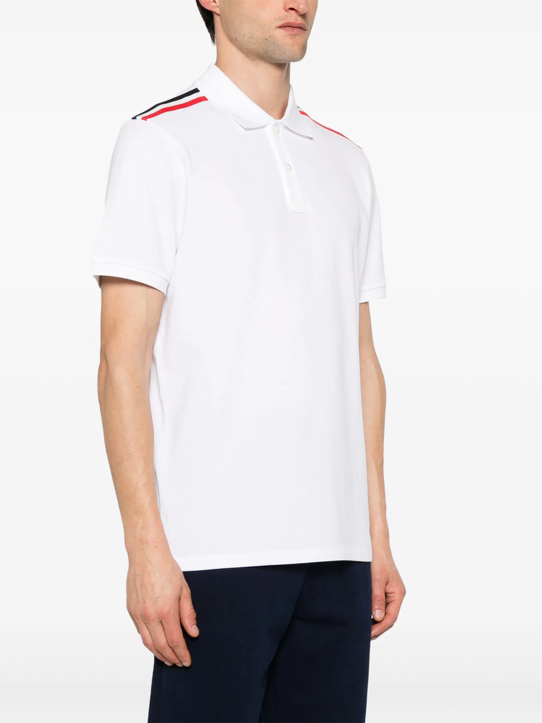 MONCLER Multi Stripe Logo Polo Shirt White - MAISONDEFASHION.COM