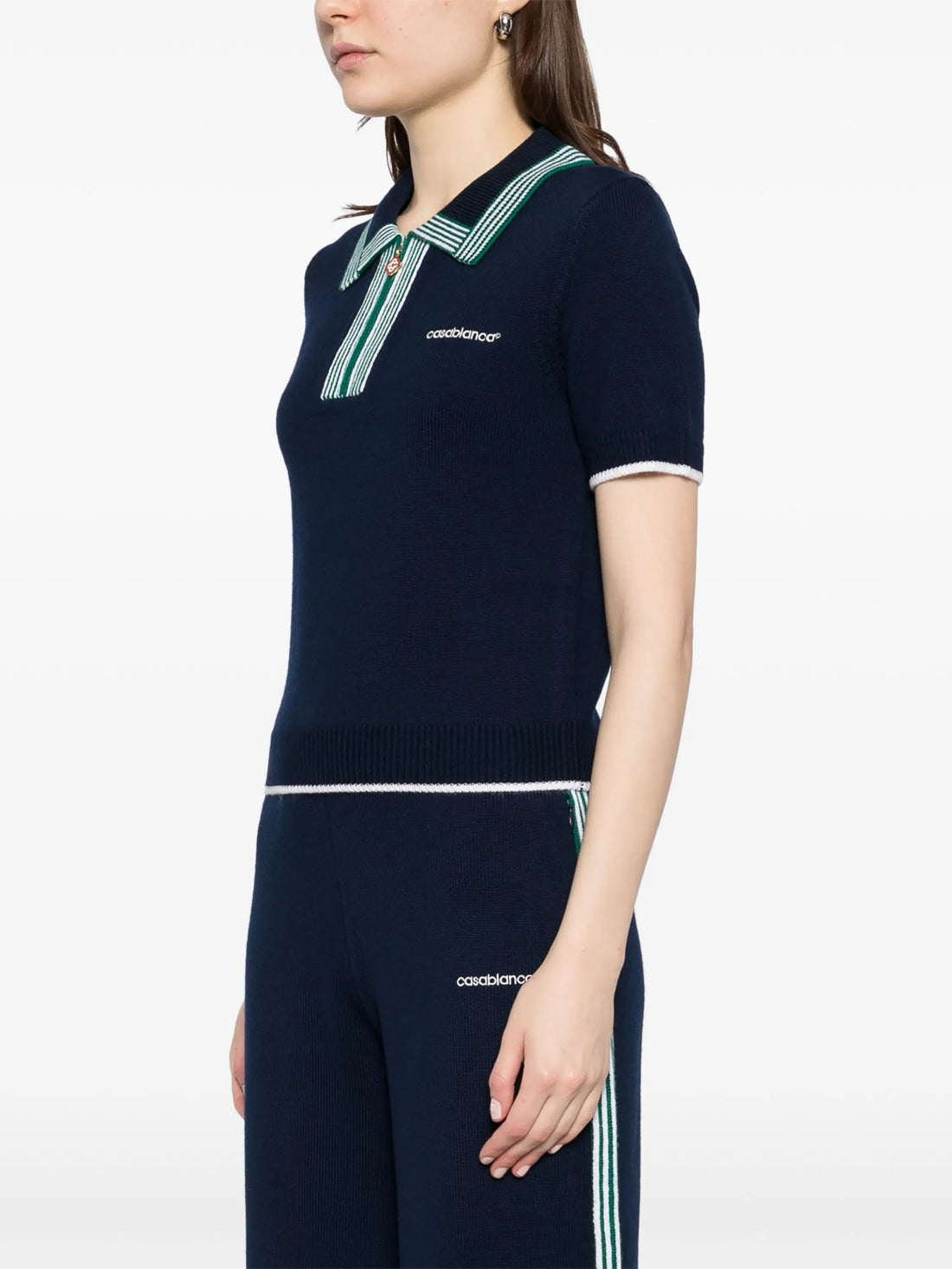 CASABLANCA WOMEN Logo Embroidered Tennis Polo Shirt Navy/Green