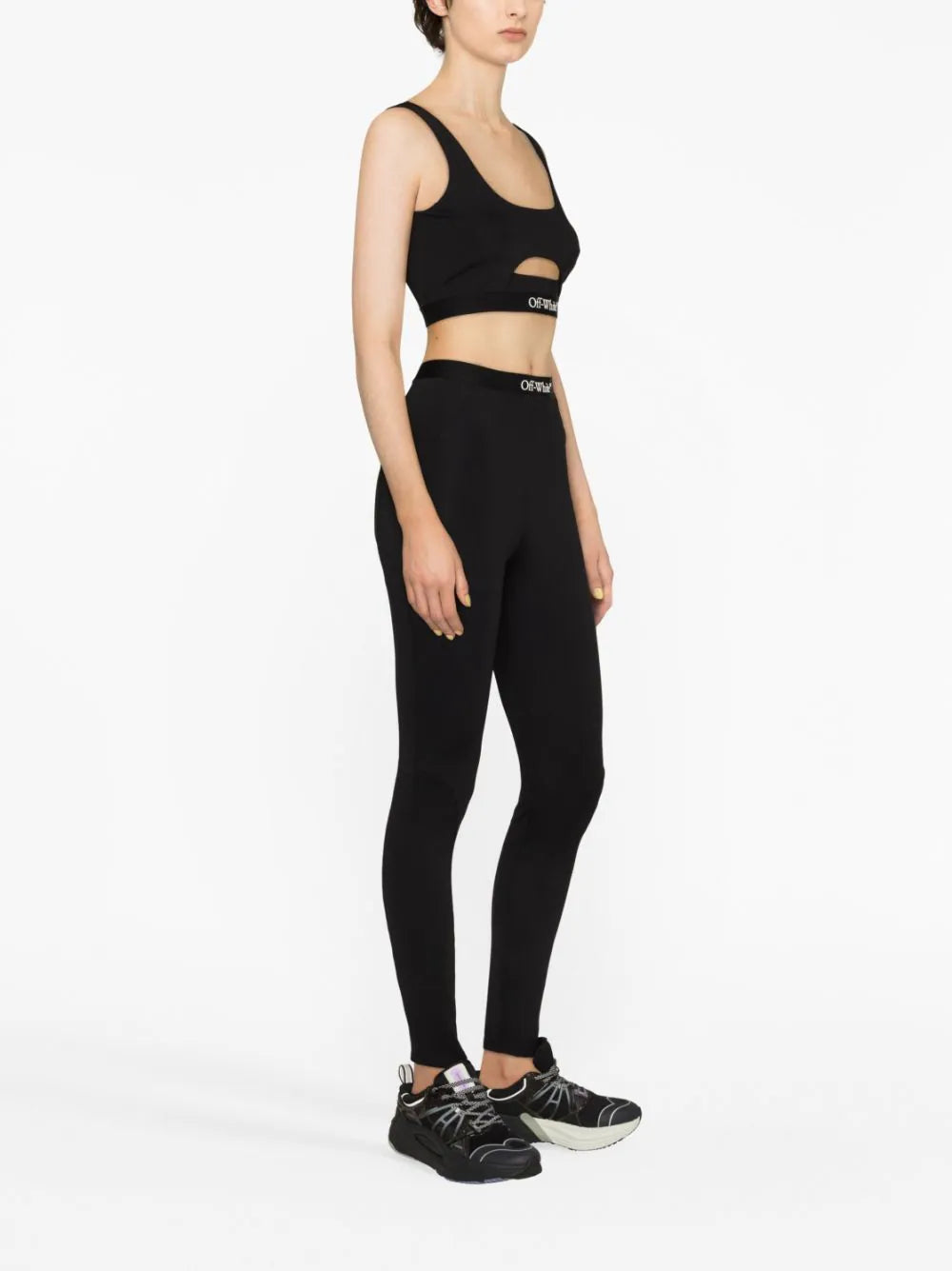 OFF-WHITE WOMEN Logo Band Cutout Bra Black/White - MAISONDEFASHION.COM