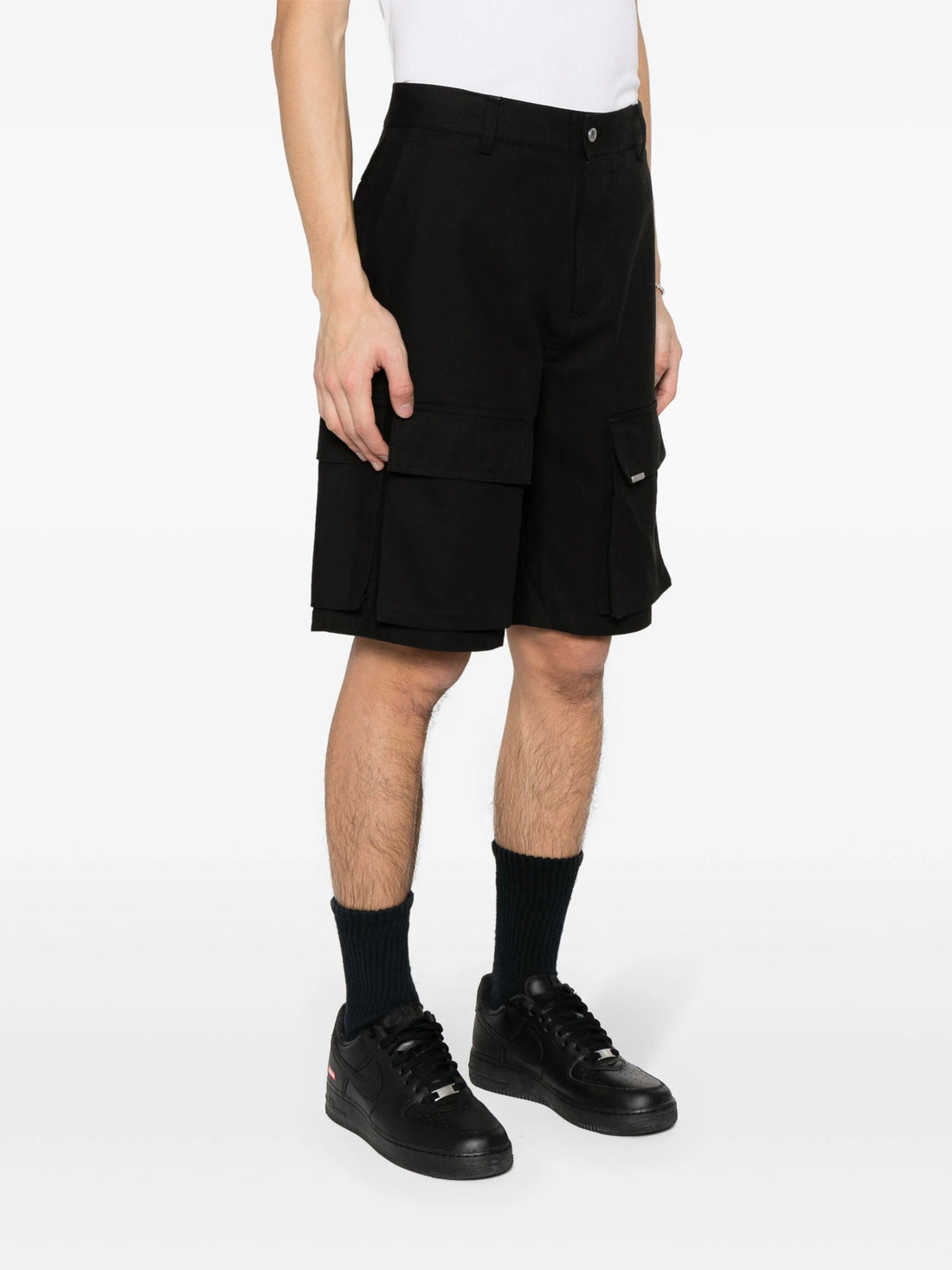 REPRESENT Logo-Plaque Baggy Cotton Cargo Shorts Black