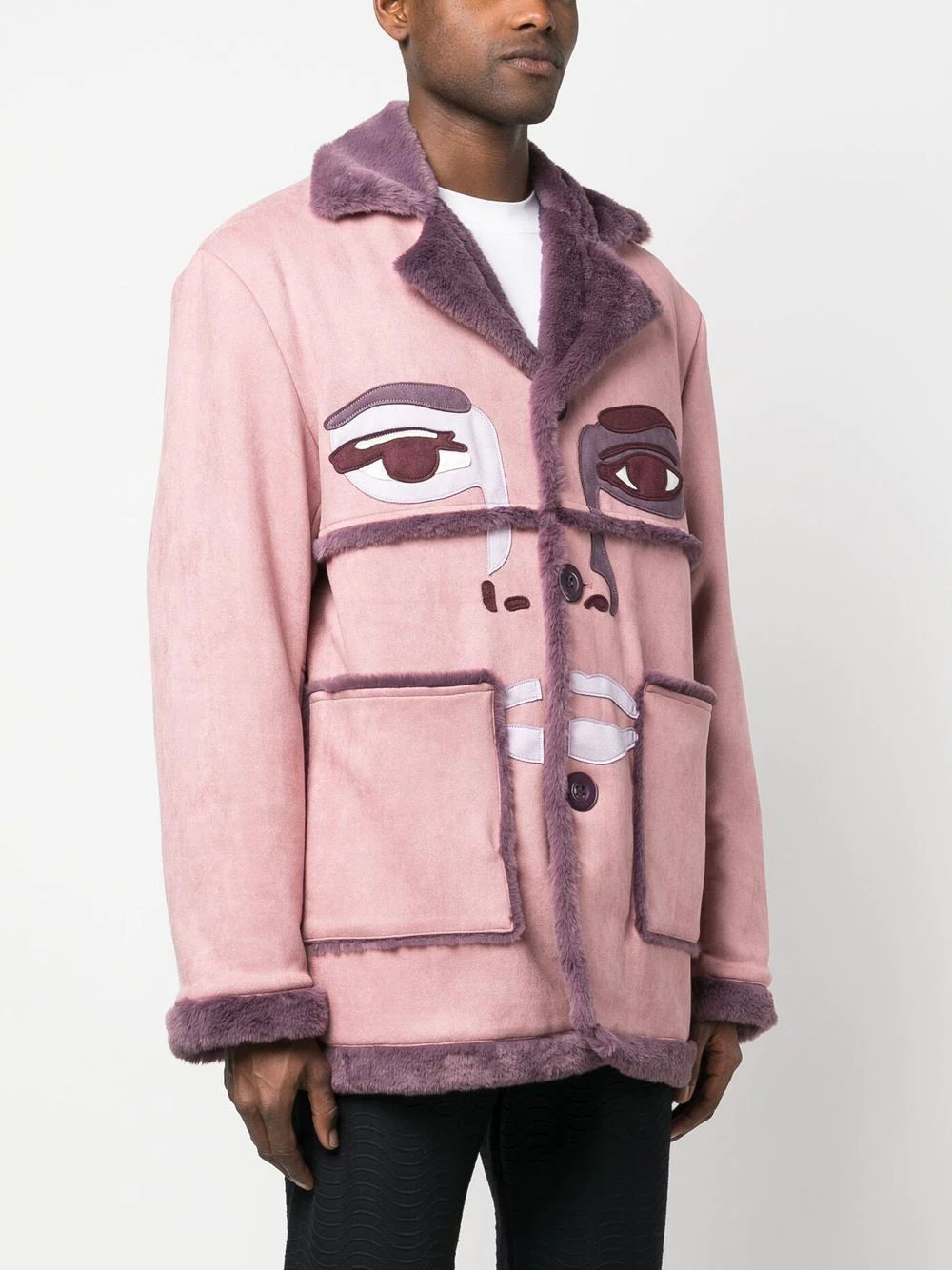 KIDSUPER Face Suede Collar Coat Pink - MAISONDEFASHION.COM