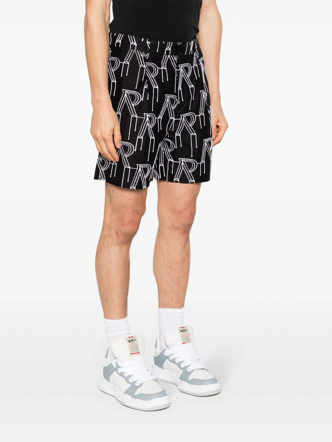 REPRESENT Initial Embroidered Cotton Shorts Black