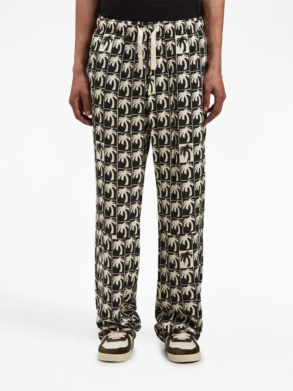 PALM ANGELS MEN Dripping Palms Loose Pants Black/Off White - MAISONDEFASHION.COM