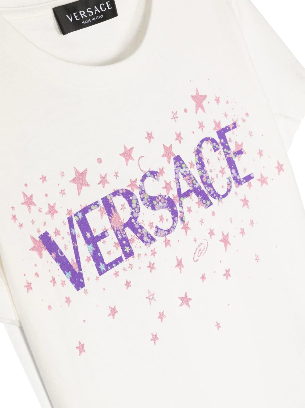 VERSACE KIDS Logo Stars Print T-Shirt White - MAISONDEFASHION.COM