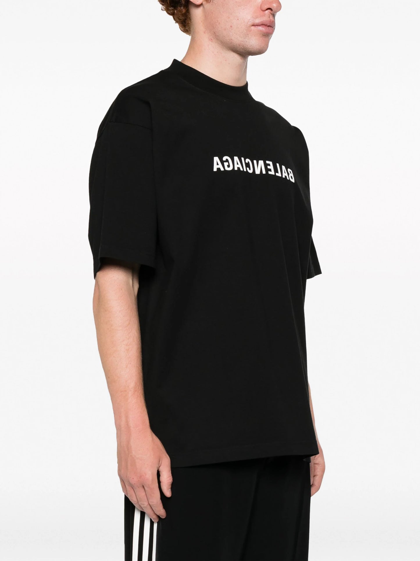 BALENCIAGA Large Fit Cotton Blend Reverse Logo T-Shirt Black/White