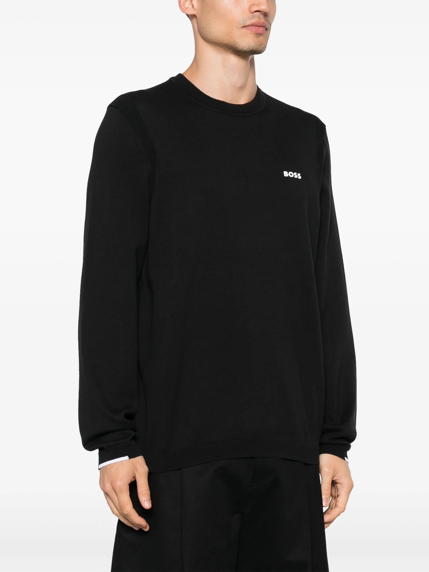 スウェット・トレーナー BOSS Cotton-blend Regular-fit Sweater With Logo Print Black BOSS Cotton-blend Regular-fit Sweater With Logo Print Black