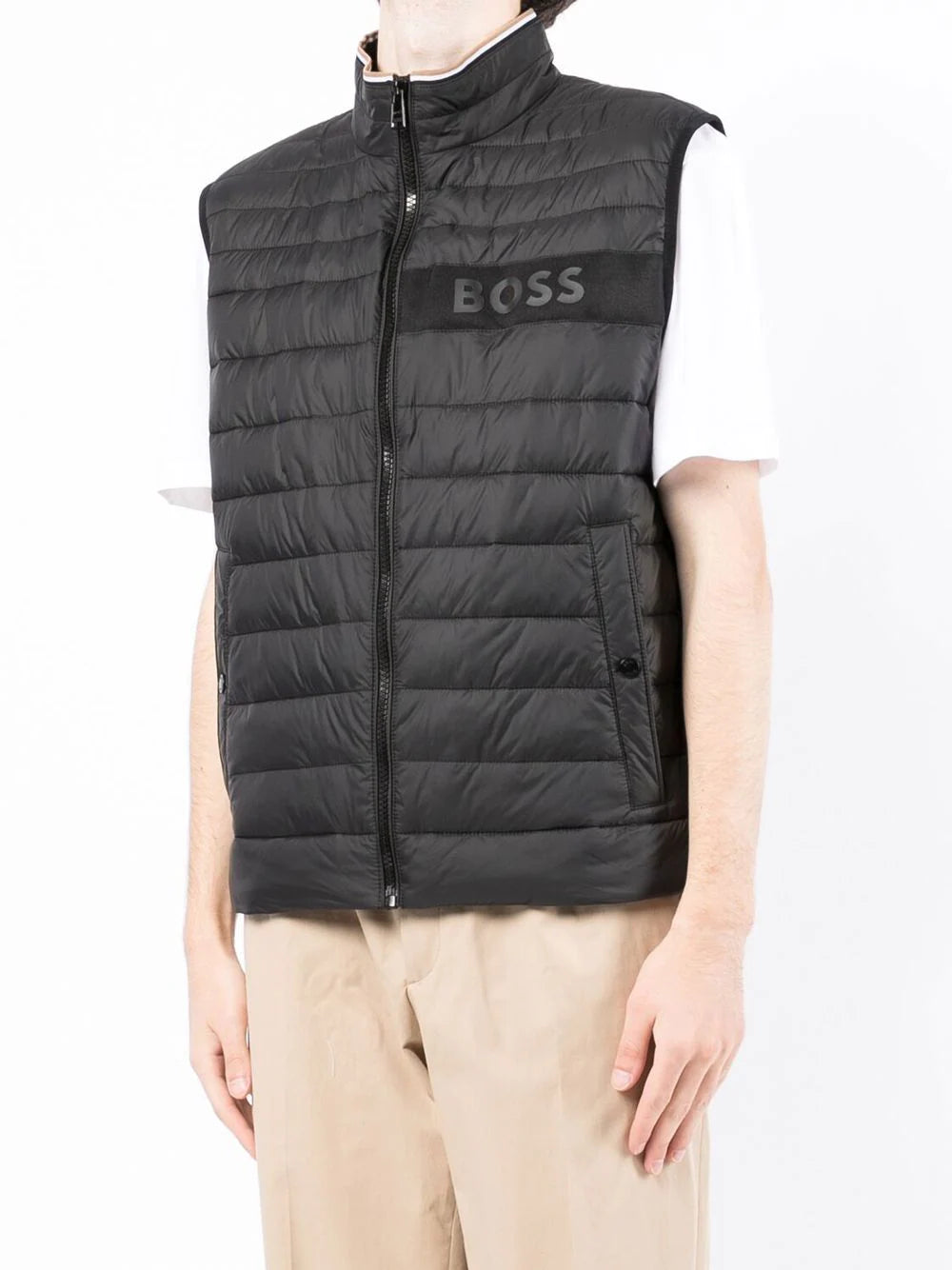 BOSS Logo-print Padded Gilet Jacket Black - MAISONDEFASHION.COM