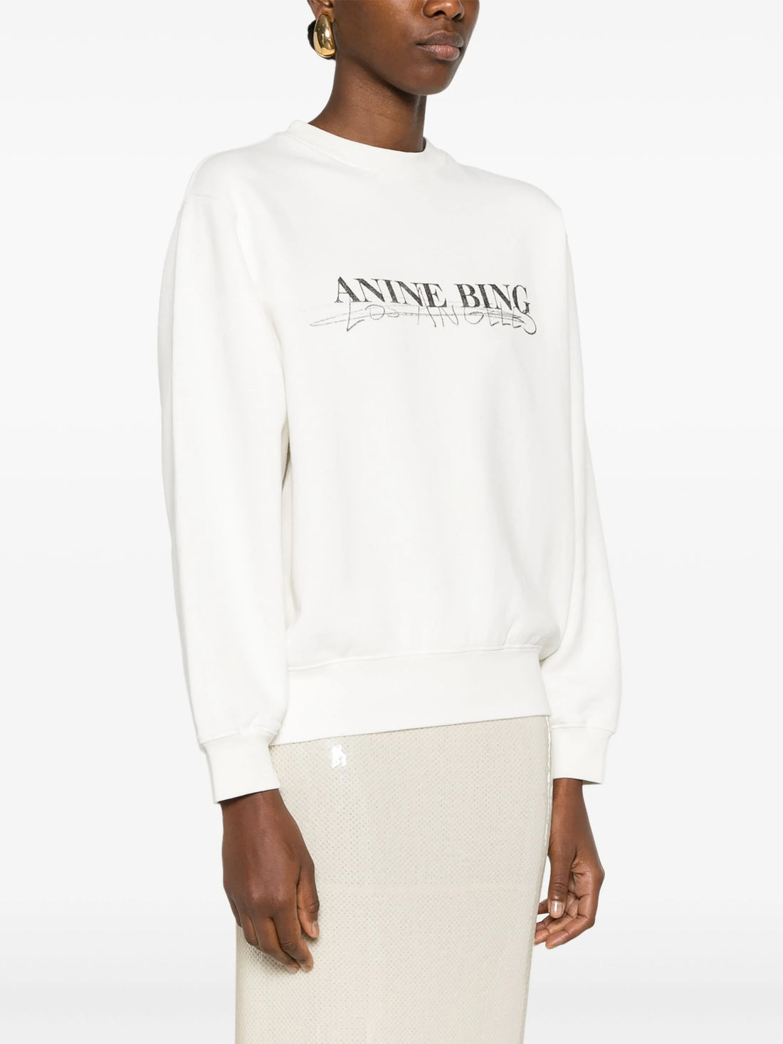 ANINE BING WOMEN Walker Cotton Logo Sweatshirt Ivory - MAISONDEFASHION.COM