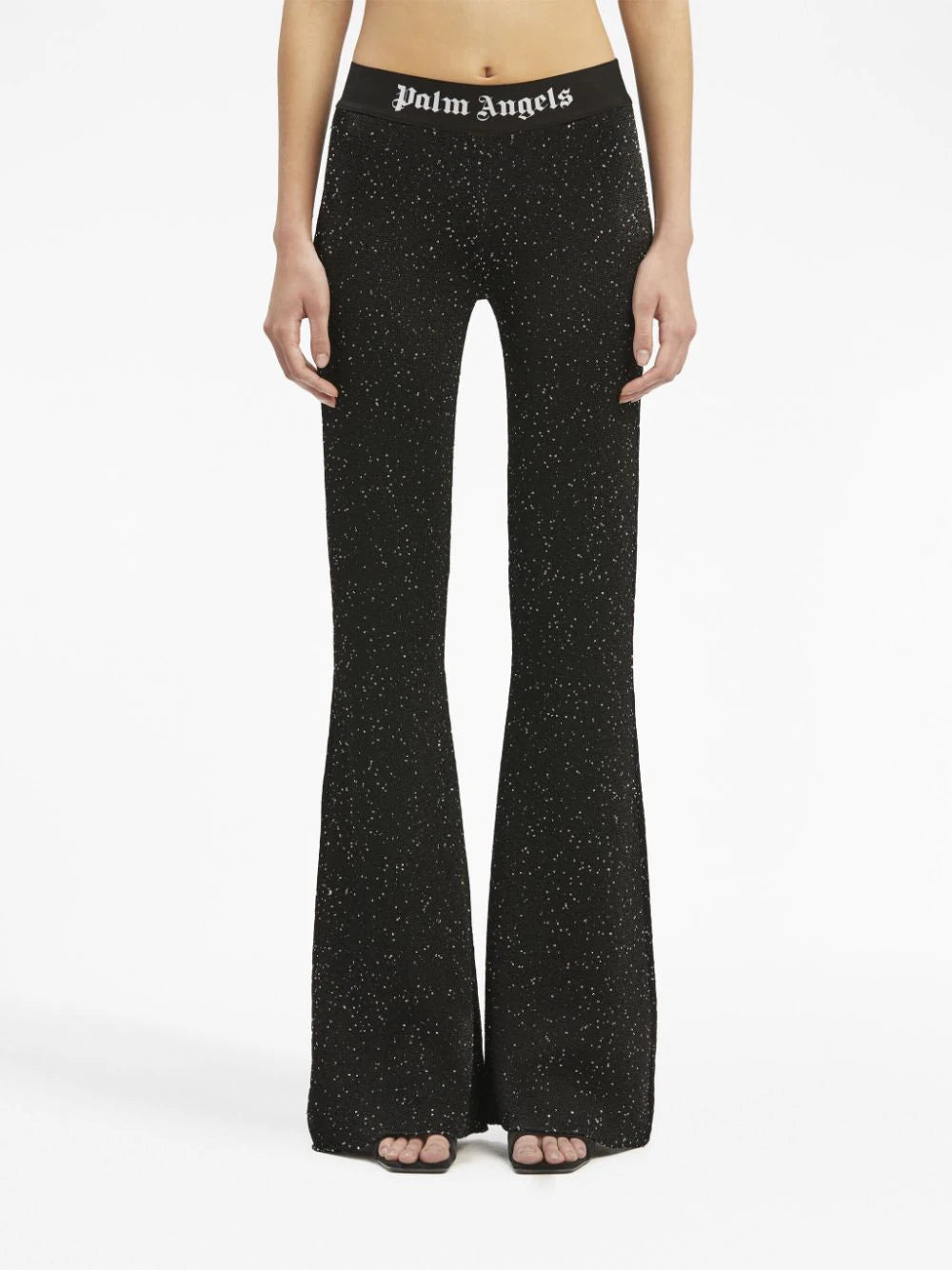 PALM ANGELS WOMEN Soiree Knit Logo Pants Black/White - MAISONDEFASHION.COM