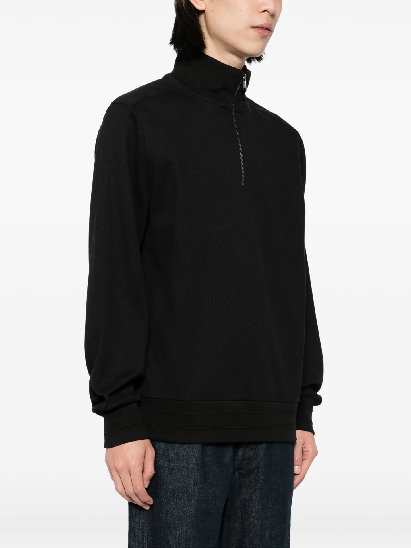 スウェット・トレーナー BOSS H-Sidney Half Zip Cotton Sweatshirt Black BOSS H-Sidney Half Zip Cotton Sweatshirt Black