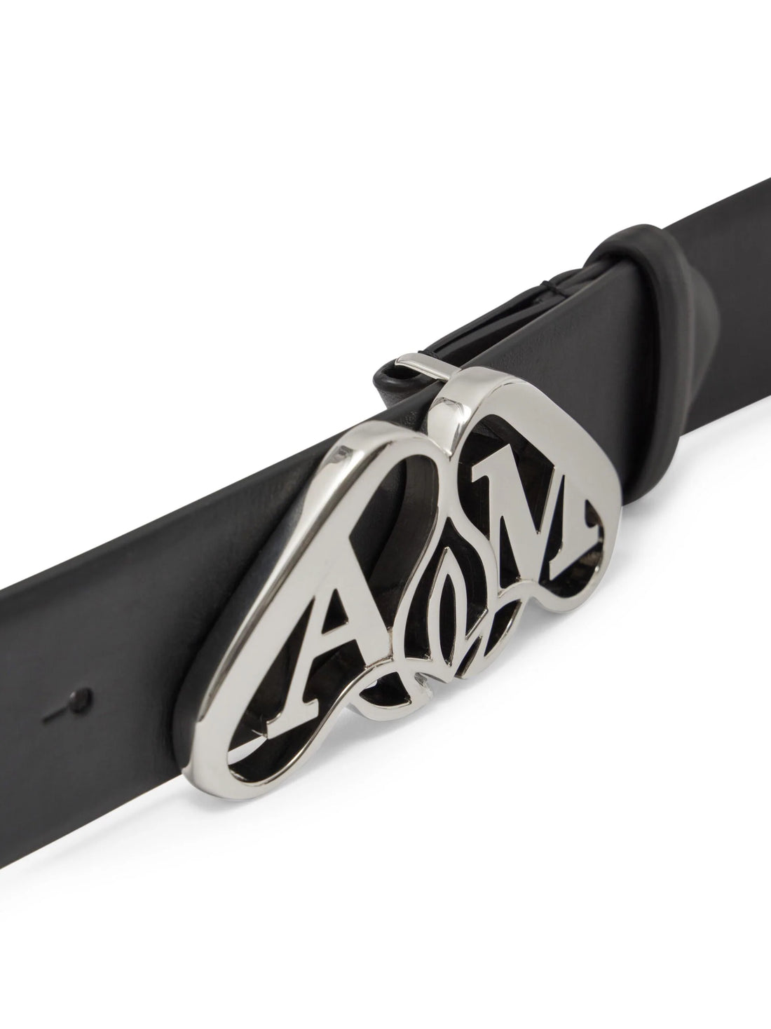 ALEXANDER MCQUEEN Seal Logo Calf Leather Belt Black/Silver - MAISONDEFASHION.COM