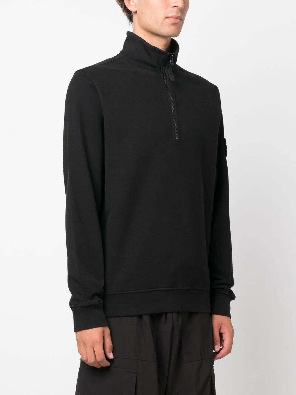 STONE ISLAND Quarter Zip Sweatshirt Black - MAISONDEFASHION.COM