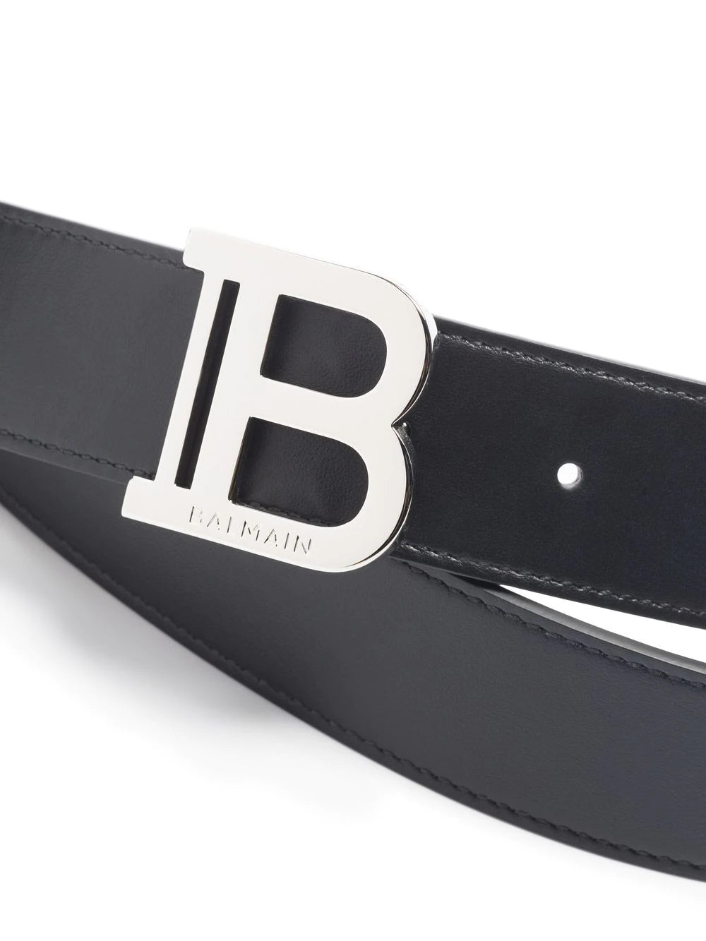 BALMAIN MEN B Logo Buckle 3.5 Belt Black/Silver - MAISONDEFASHION.COM