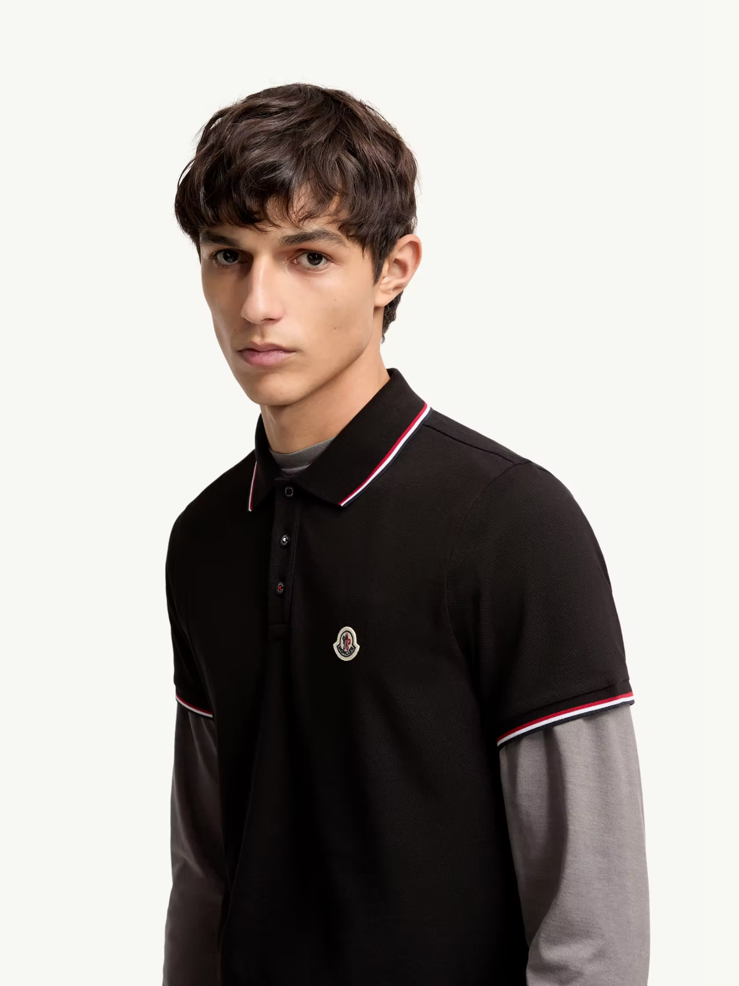 MONCLER Tricolour-Trimmed Cotton Piquet Polo Shirt Black