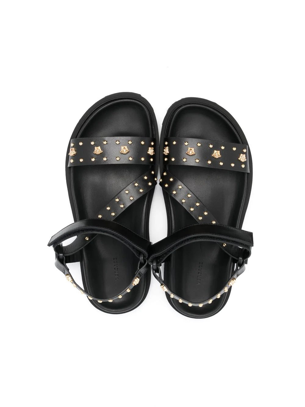 VERSACE KIDS La Medusa Studded Leather Sandals Black - MAISONDEFASHION.COM