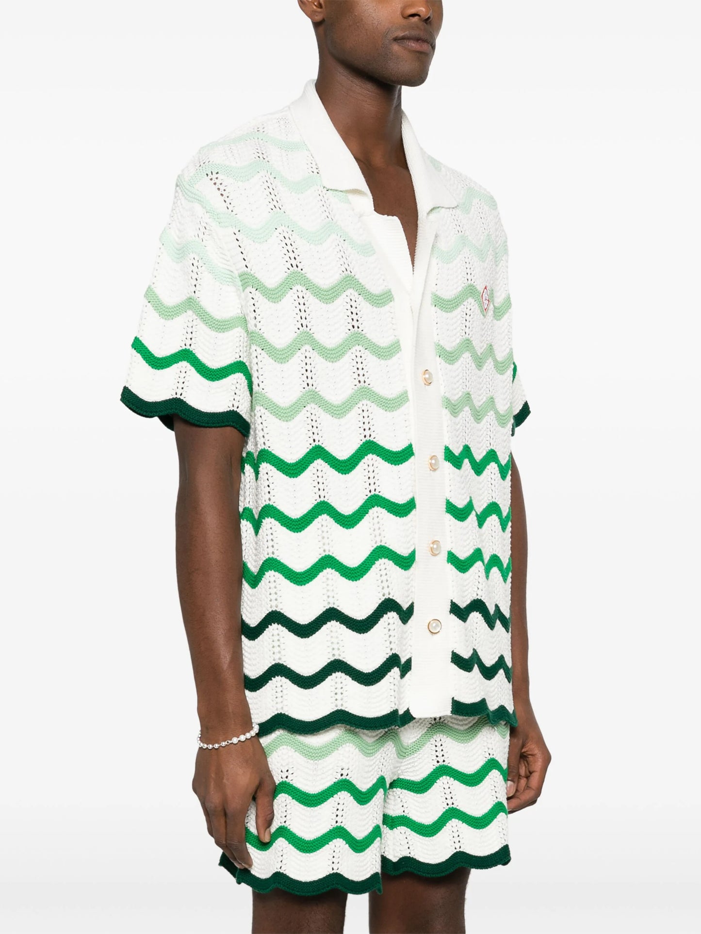[CASABLANCA]「グラデーションウェーブ」シャツ CASABLANCA UNISEX Gradient Wave Texture Shirt Green White