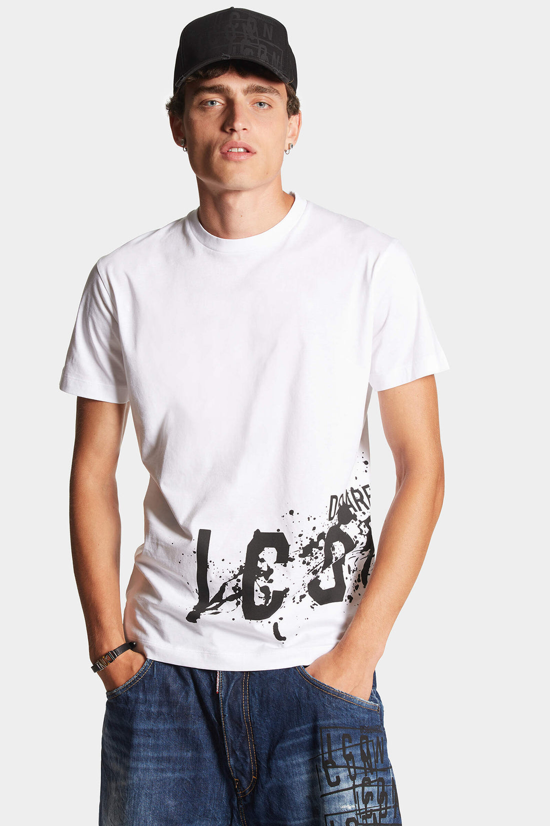 DSQUARED2 Icon Splash Cool Fit Cotton T-Shirt White - MAISONDEFASHION.COM