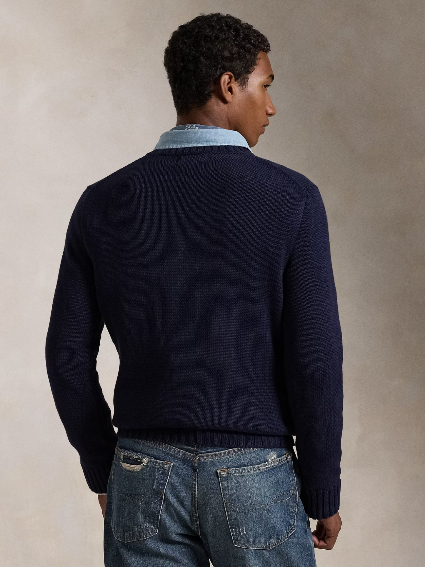 RALPH LAUREN Flag Cotton Crewneck Jumper Navy Blue