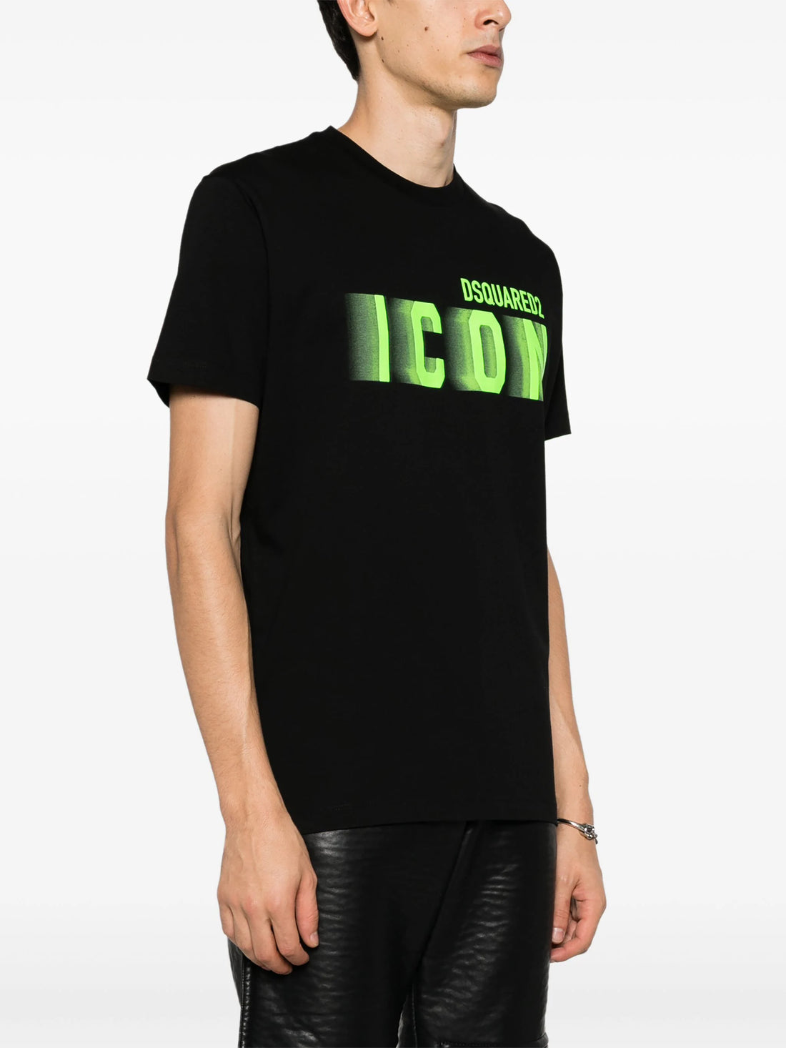 DSQUARED2 Icon Blur Cool Fit Cotton T-shirt Black/Fluo Green - MAISONDEFASHION.COM