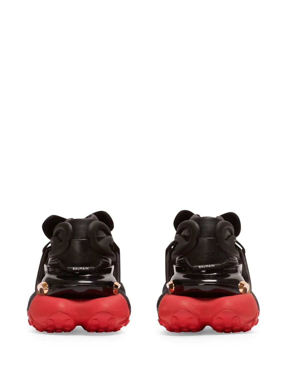 BALMAIN MEN Unicorn Low Top Sneakers Black/Red - MAISONDEFASHION.COM