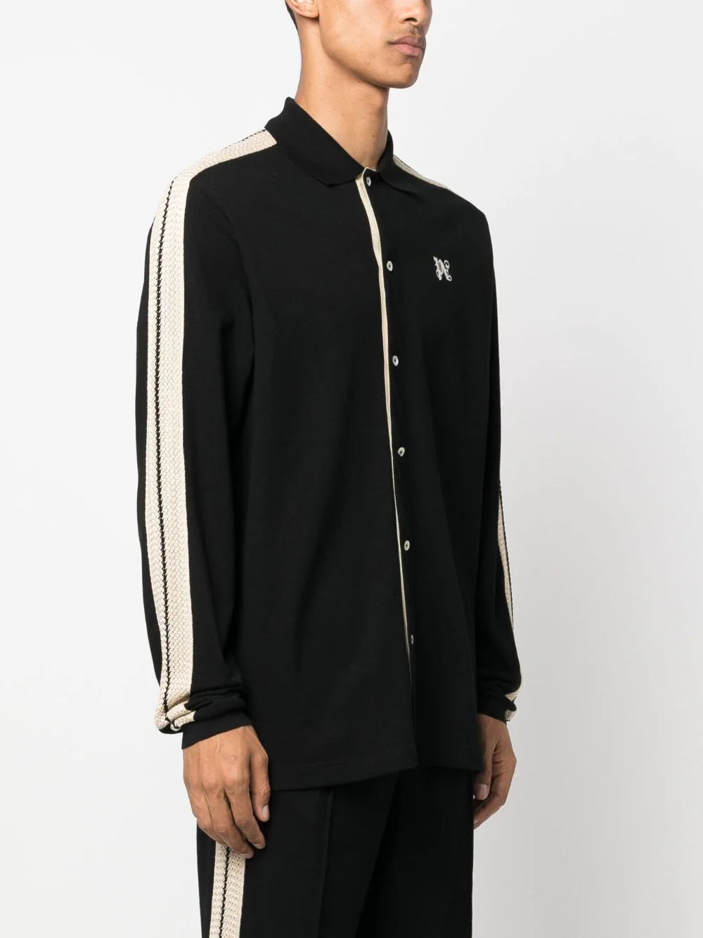 PALM ANGELS MEN Pa Monogram Piquet Trackshirt Black - MAISONDEFASHION.COM