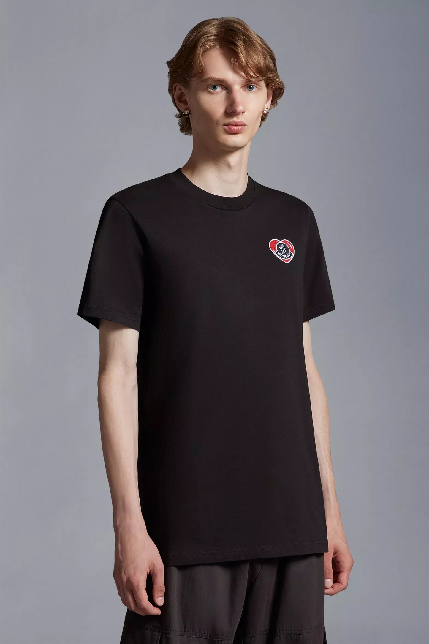MONCLER Heart Logo-Patch Cotton T-Shirt Black MONCLER Heart Logo-Patch Cotton T-Shirt Black