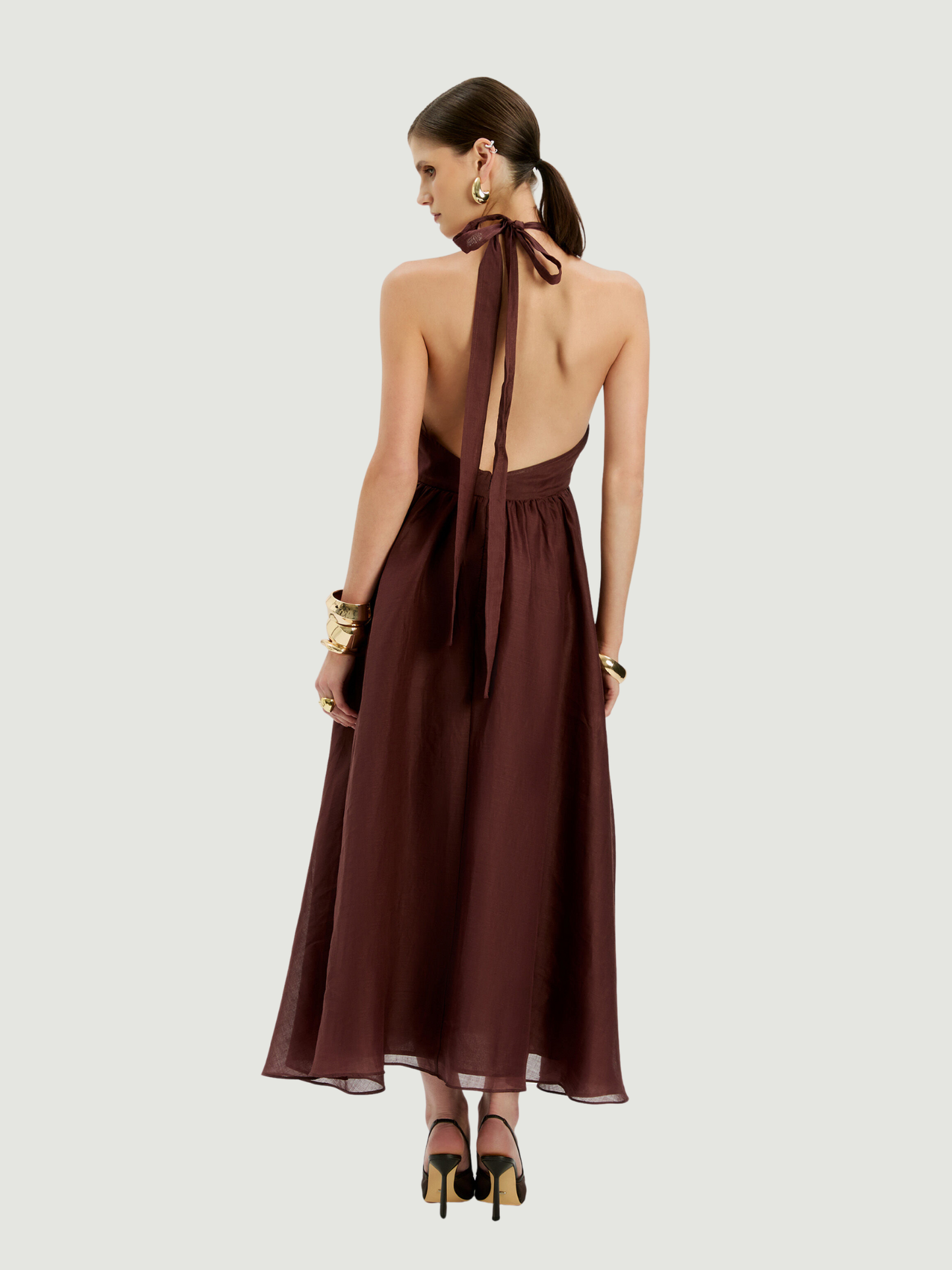 BARDOT WOMEN Cavarly Ramie Halter Dress Chocolate BARDOT WOMEN Cavarly Ramie Halter Dress Chocolate