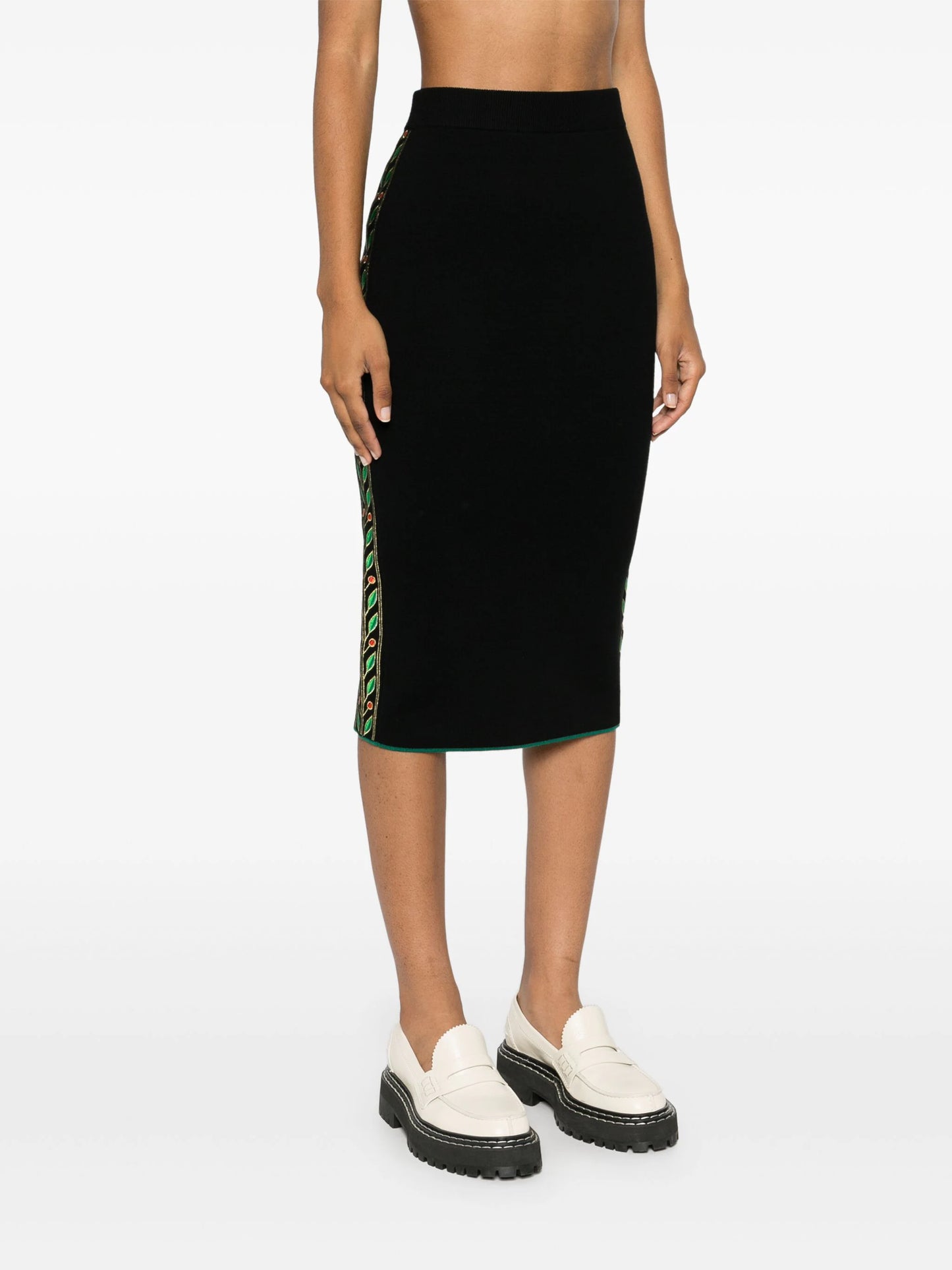 スカート CASABLANCA WOMEN Embroidered Laurel Skirt Black CASABLANCA WOMEN Embroidered Laurel Skirt Black